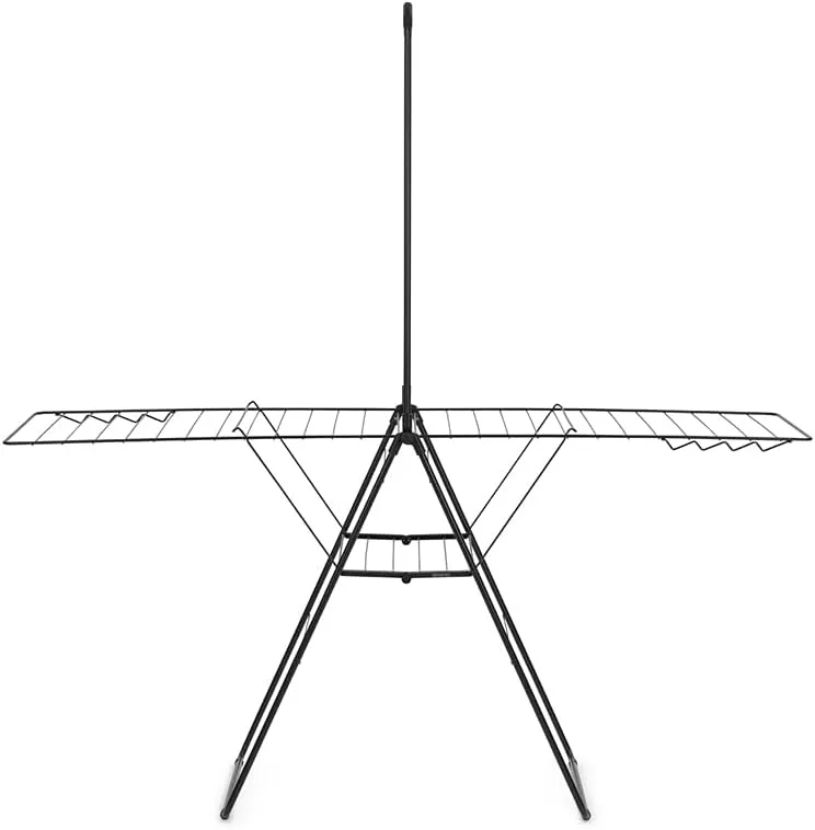 Brabantia HangOn Laundry Drying Rack with Garment Rail (82ft / Matt Black) Compact, Foldaway, Adjustable Indoor Stainless Steel Clothes Horse