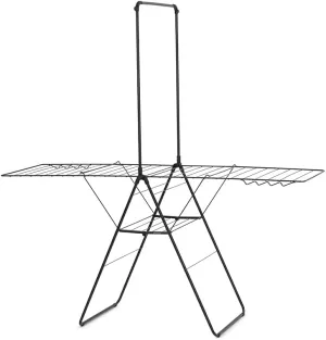 Brabantia HangOn Laundry Drying Rack with Garment Rail (82ft / Matt Black) Compact, Foldaway, Adjustable Indoor Stainless Steel Clothes Horse