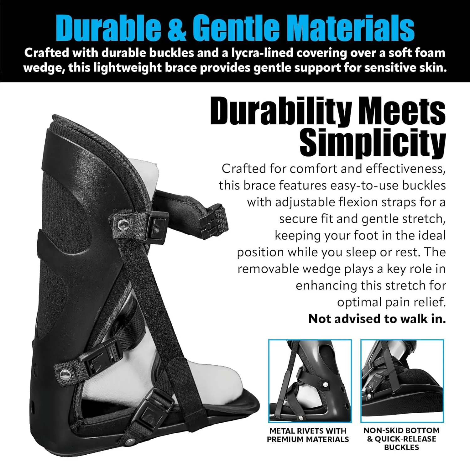 Brace On Kids Adjustable Night Splint - Pediatric Plantar Fasciitis, Achilles Tendon, Heel Spur, Injury, Foot Splint Boot for Children, Black, Size XS