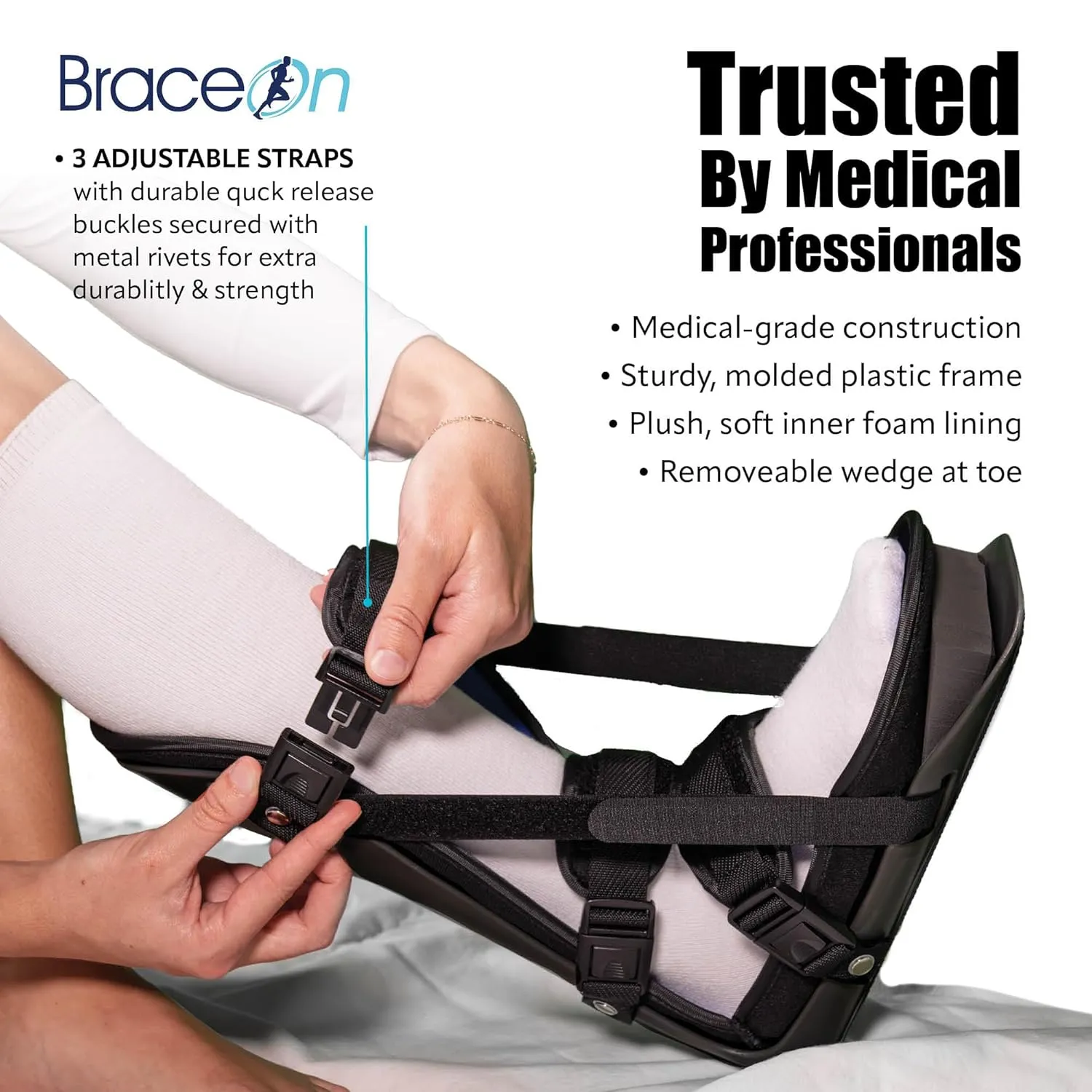 Brace On Kids Adjustable Night Splint - Pediatric Plantar Fasciitis, Achilles Tendon, Heel Spur, Injury, Foot Splint Boot for Children, Black, Size XS
