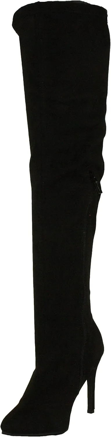 Breckelle's Women's Beverly-15 Faux Suede Pointy Toe Over The Knee Stiletto Heel Boots