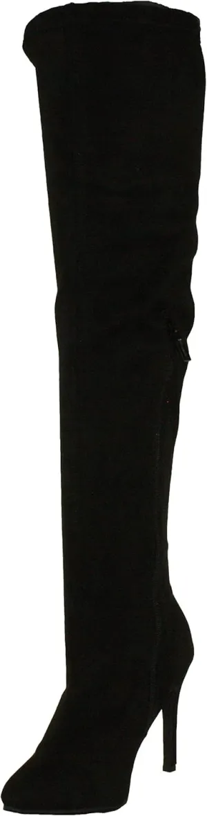 Breckelle's Women's Beverly-15 Faux Suede Pointy Toe Over The Knee Stiletto Heel Boots