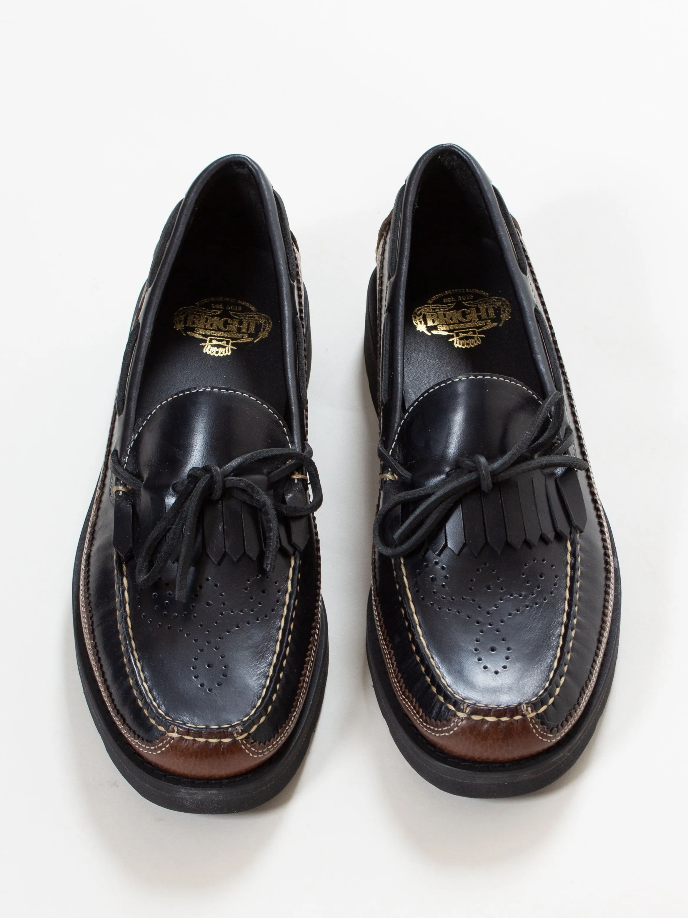 Bright Shoemakers, Kiltie Moc Loafer, Black/ Brown