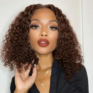 Brown Bob Wig Human Hair Curly Human Hair Bob Wig Chocolate Brown 13x4 Curly Lace Front Wigs Human Hair Pre Plucked 180 Density Deep Curly Glueless Colored Bob Huaman Hair Wigs for Women