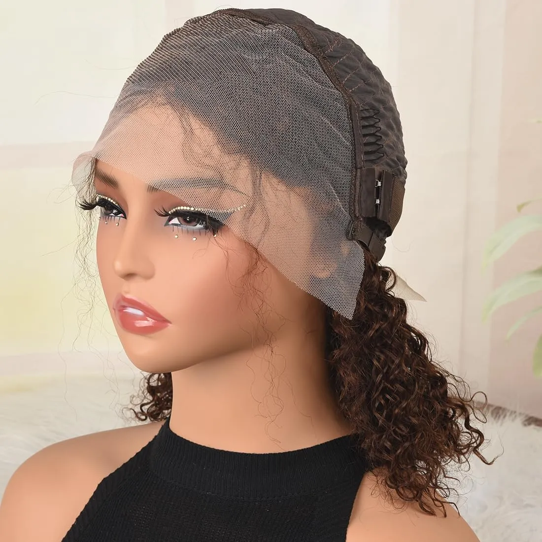 Brown Bob Wig Human Hair Curly Human Hair Bob Wig Chocolate Brown 13x4 Curly Lace Front Wigs Human Hair Pre Plucked 180 Density Deep Curly Glueless Colored Bob Huaman Hair Wigs for Women