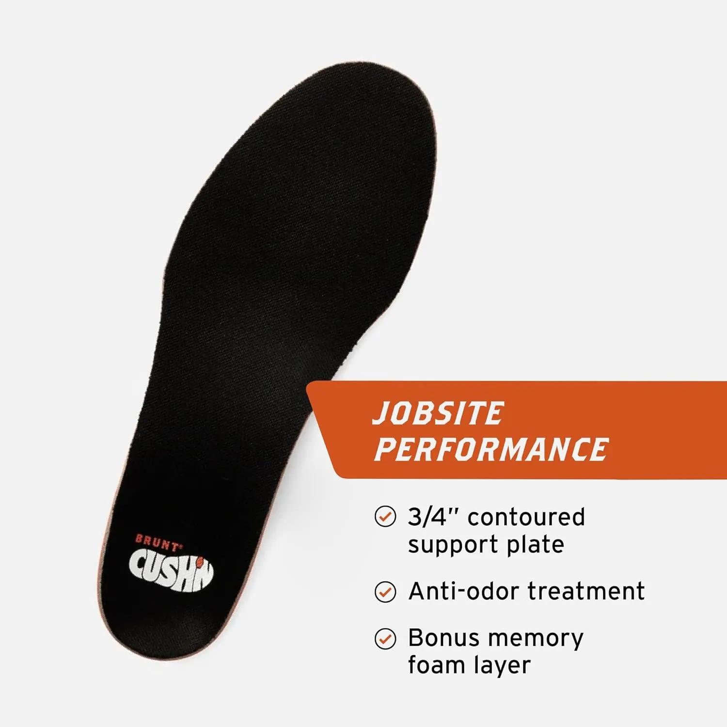 BRUNT High Arch CUSH’N Insoles - Comfort Wook Boot Insoles with Added Support - Orthotic Arch Stabilizer - 3/4” Contoured Support Plate - Moisture Wicking - Anti-Odor Treatment