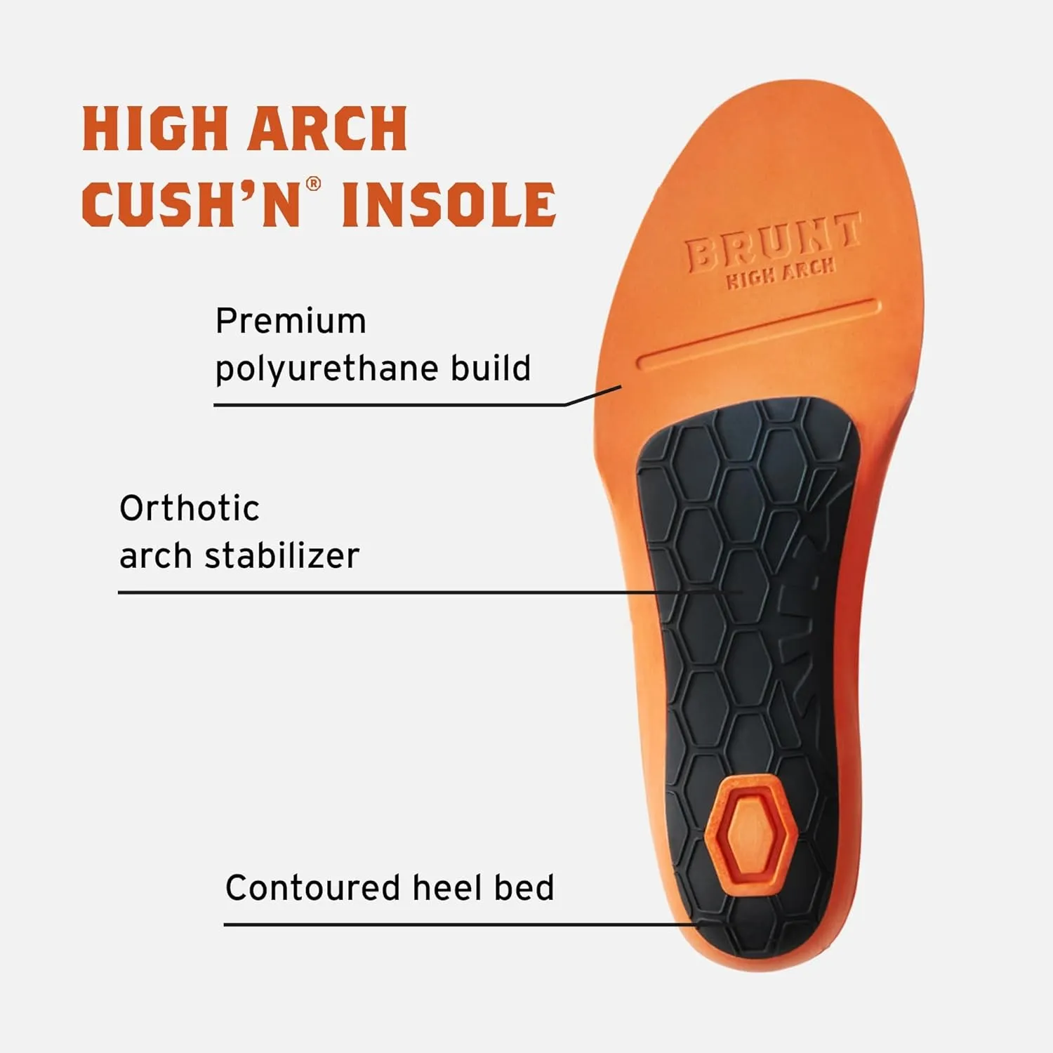 BRUNT High Arch CUSH’N Insoles - Comfort Wook Boot Insoles with Added Support - Orthotic Arch Stabilizer - 3/4” Contoured Support Plate - Moisture Wicking - Anti-Odor Treatment