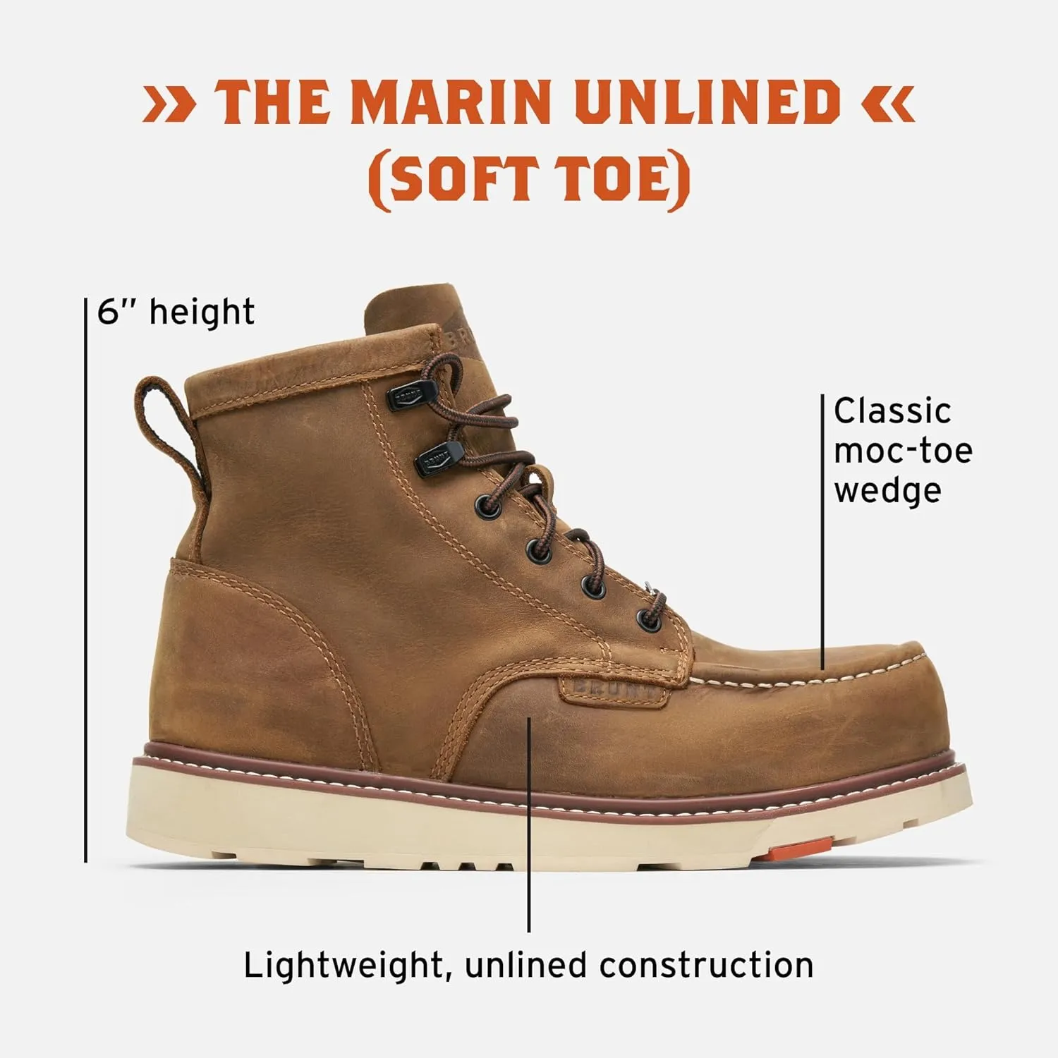 BRUNT Marin Unlined (Soft Toe) - Men Boots, Water-Resistant Leather Wedge Work Boot