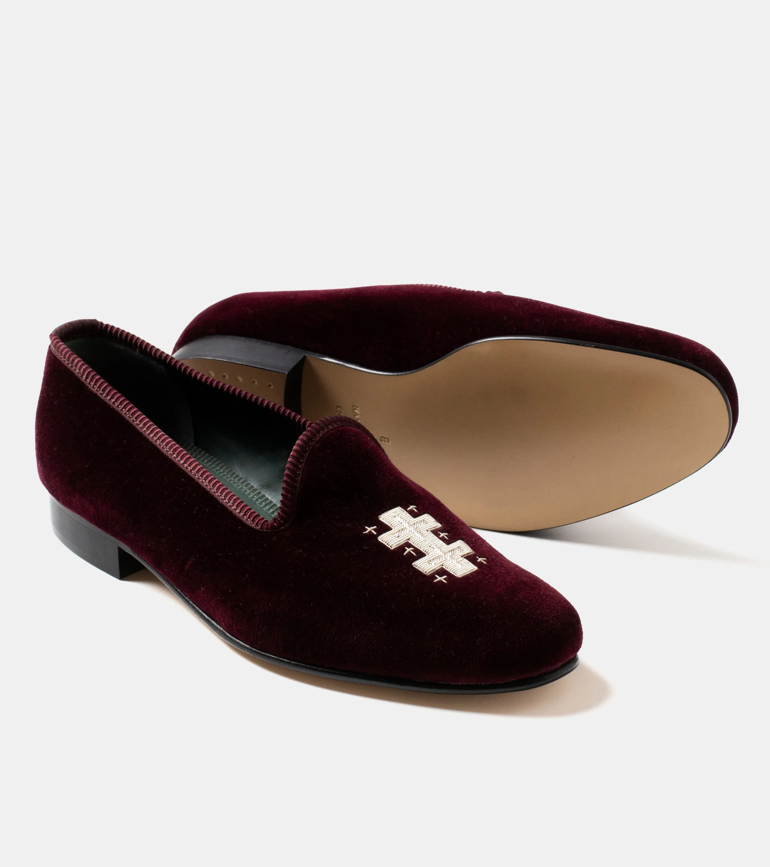 Bryceland's x Bowhill & Elliott Velvet Slippers Wine