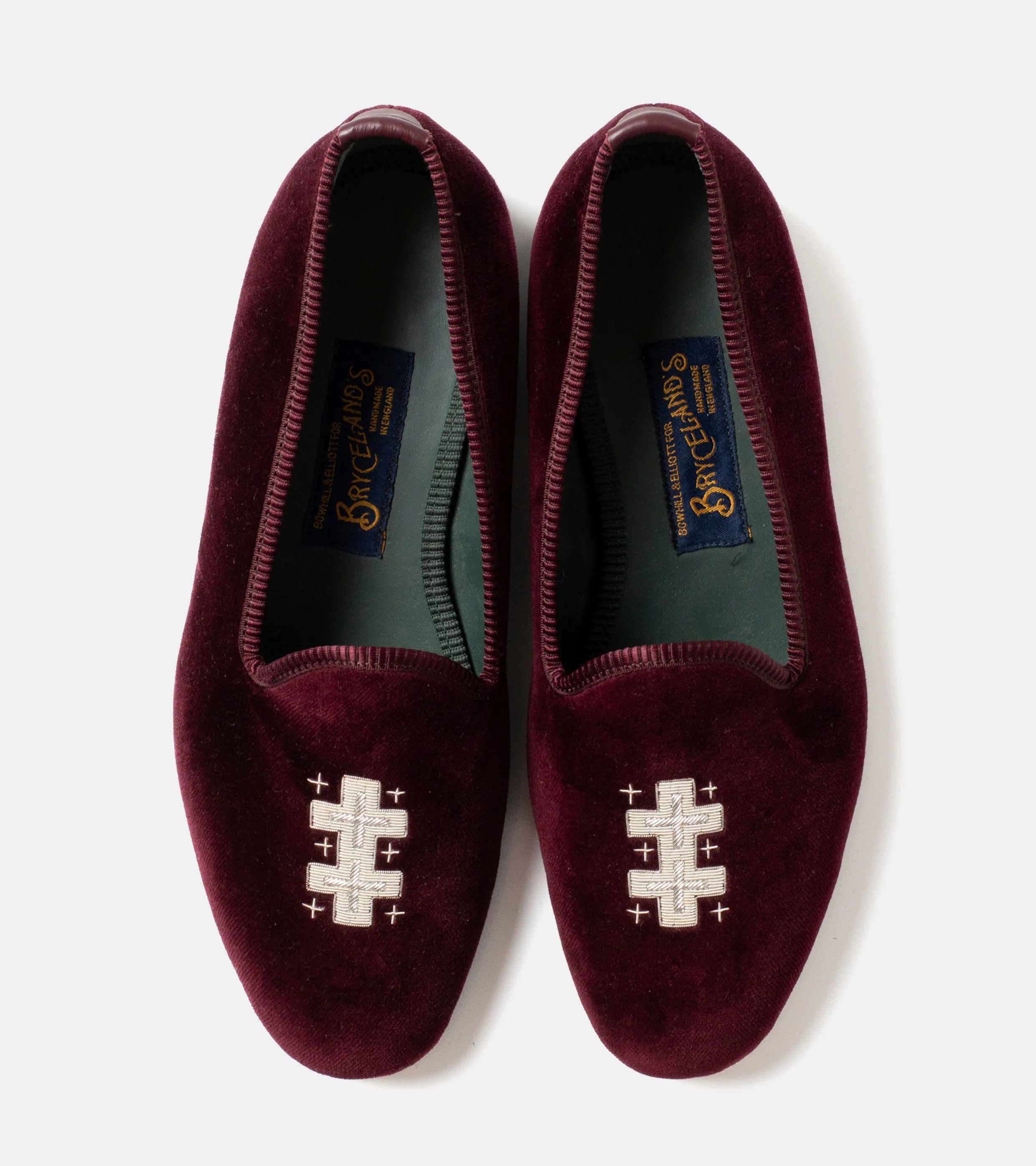Bryceland's x Bowhill & Elliott Velvet Slippers Wine
