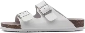 Buckle flat cork slippers summer men's and women's beach line button increase outdoor leisure slippers (White, Adult, Women, 4.5, Numeric Range, US Footwear Size System, 9, Medium)