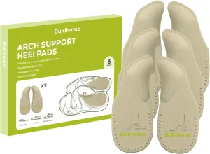 Bukihome Arch Support Shoe Insoles for Flat Feet, Gel Arch Inserts for Plantar Fasciitis, 3 Pairs Adhesive Arch Pad for Relieve Pressure and Feet Pain (L, Skin Color)