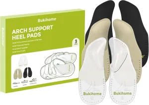Bukihome Arch Support Shoe Insoles for Flat Feet, Gel Arch Inserts for Plantar Fasciitis, 3 Pairs Adhesive Arch Pad for Relieve Pressure and Feet Pain (L Transparent Color Skin Color Black)