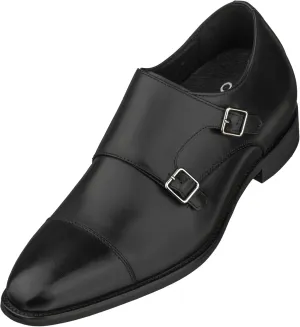 CALTO Men's Invisible Height Increasing Elevator Shoes - Black Premium Leather Slip-on Lightweight Casual Loafers - 3 Inches Taller - S3506 - Size 6.5 D(M) US