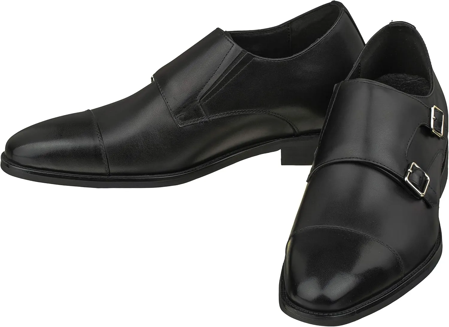 CALTO Men's Invisible Height Increasing Elevator Shoes - Black Premium Leather Slip-on Lightweight Casual Loafers - 3 Inches Taller - S3506 - Size 6.5 D(M) US
