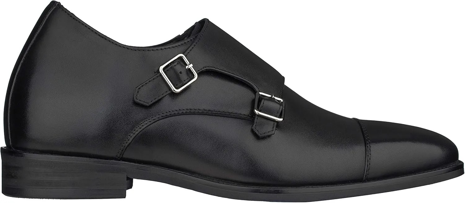 CALTO Men's Invisible Height Increasing Elevator Shoes - Black Premium Leather Slip-on Lightweight Casual Loafers - 3 Inches Taller - S3506 - Size 6.5 D(M) US