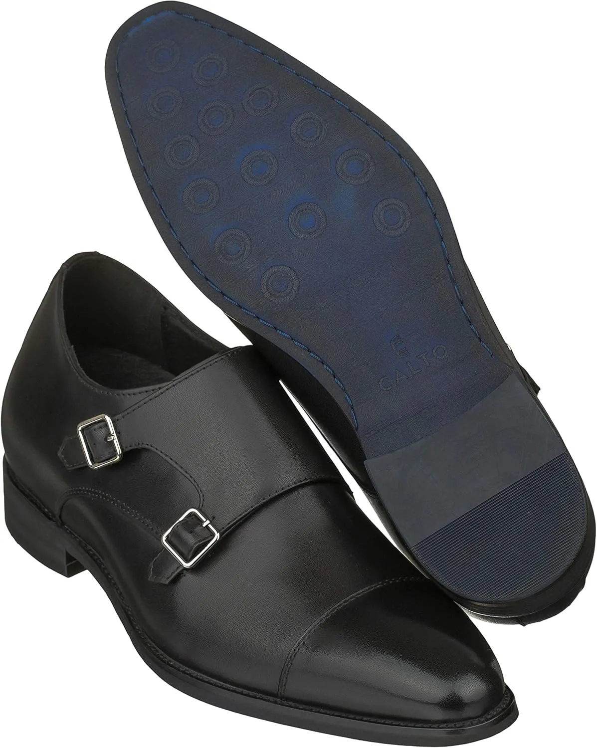 CALTO Men's Invisible Height Increasing Elevator Shoes - Black Premium Leather Slip-on Lightweight Casual Loafers - 3 Inches Taller - S3506 - Size 6.5 D(M) US