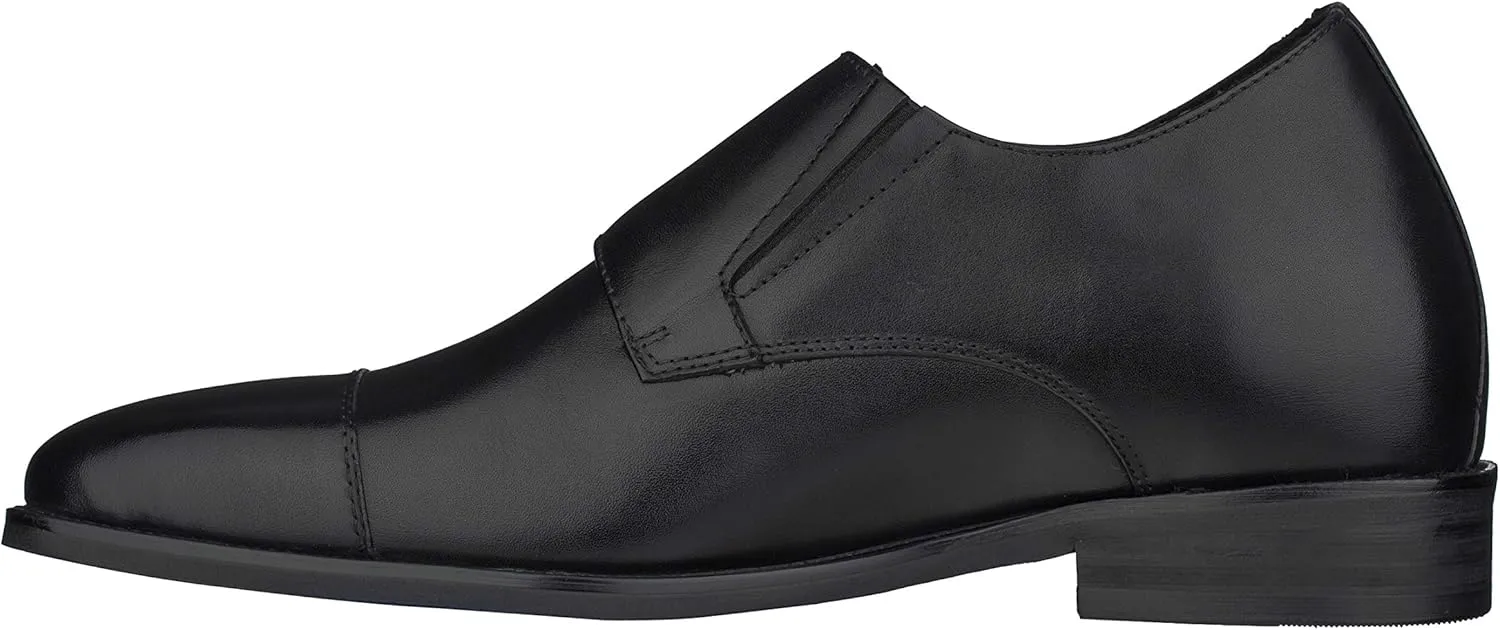 CALTO Men's Invisible Height Increasing Elevator Shoes - Black Premium Leather Slip-on Lightweight Casual Loafers - 3 Inches Taller - S3506 - Size 7.5 D(M) US