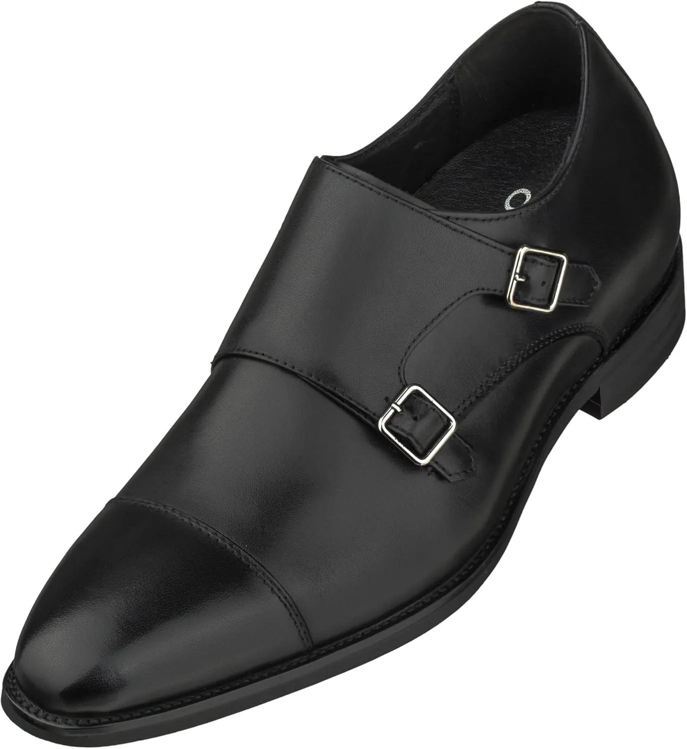CALTO Men's Invisible Height Increasing Elevator Shoes - Black Premium Leather Slip-on Lightweight Casual Loafers - 3 Inches Taller - S3506 - Size 7.5 D(M) US