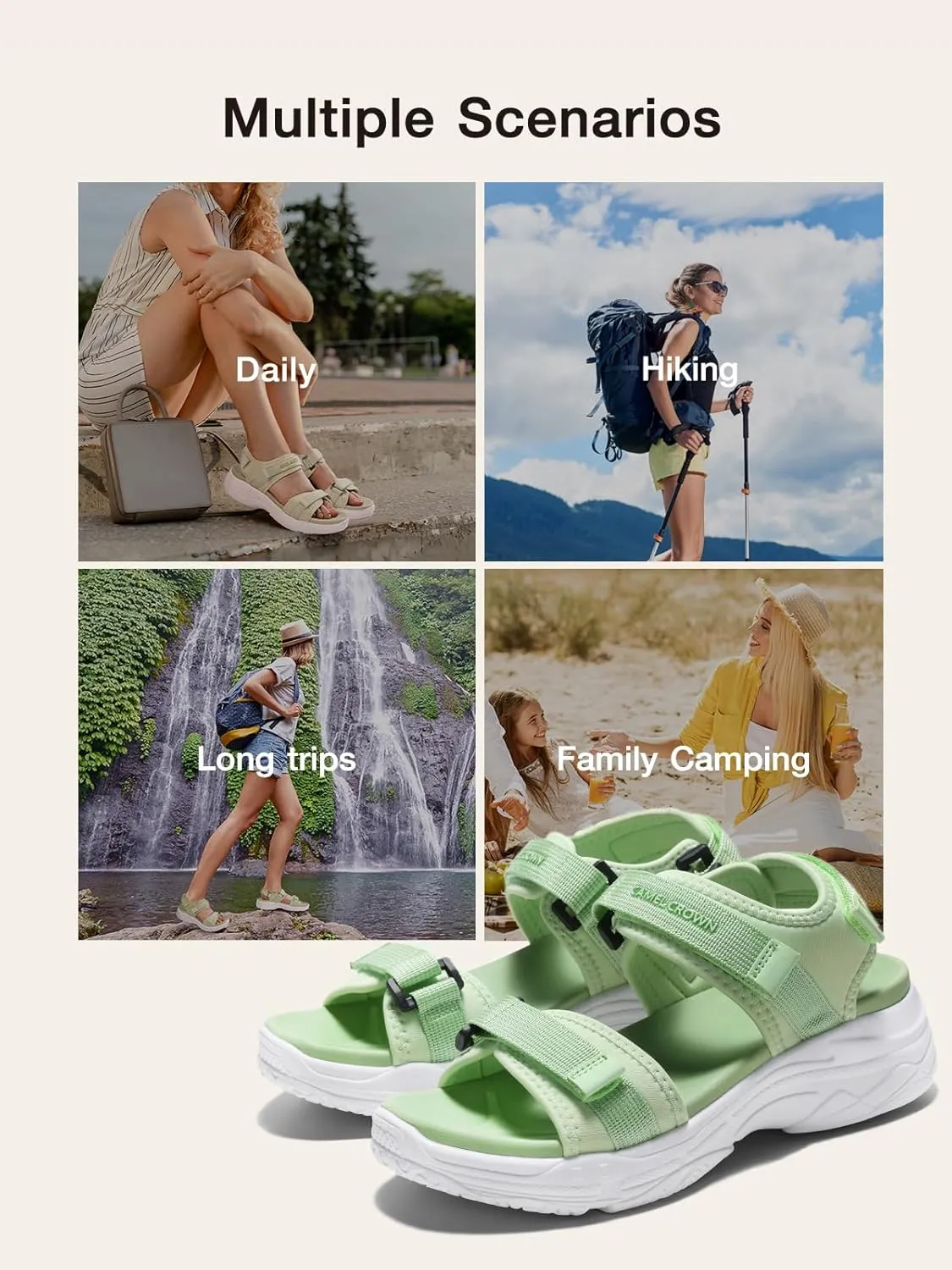 CAMEL CROWN Women's Athletic Sandals Comfortable Outdoor Walking Waterproof Lightweight Girls' Platform Shoes Open Toe Arch Support