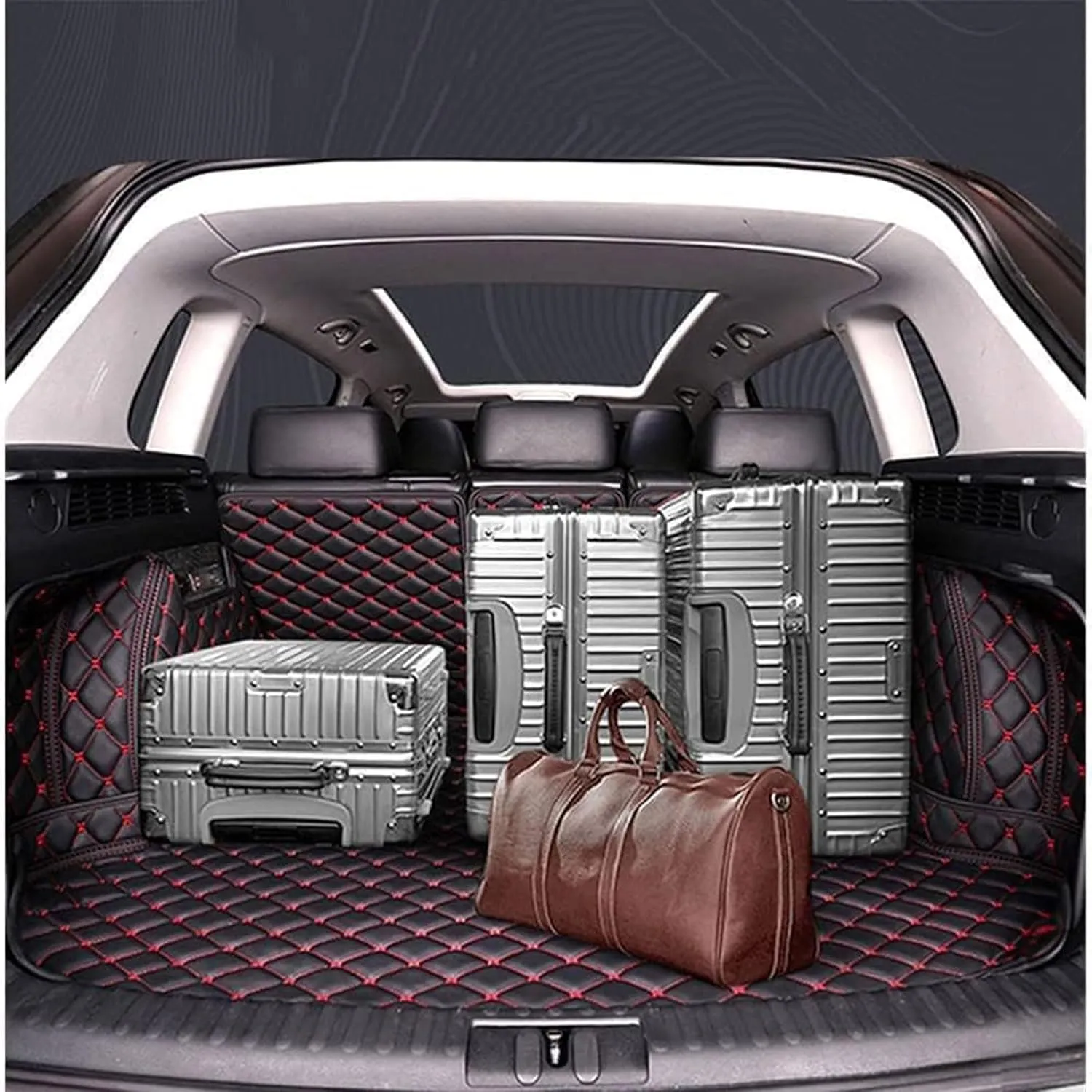 Car Full Coverage Cargo Liners for Nissan X-Trail III (T33) 2022 2023 2024 5-seat, Leather Boot Mats Waterproof Anti-Scratch Car Boot Protector Accessories,Red
