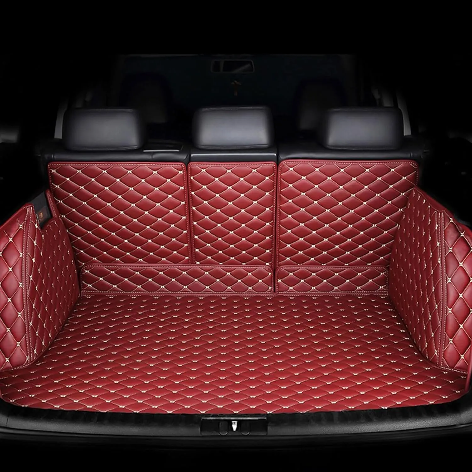 Car Full Coverage Cargo Liners for Nissan X-Trail III (T33) 2022 2023 2024 7-seat, Leather Boot Mats Waterproof Anti-Scratch Car Boot Protector Accessories,Red