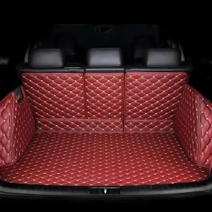 Car Full Coverage Cargo Liners for Nissan X-Trail III (T33) 2022 2023 2024 7-seat, Leather Boot Mats Waterproof Anti-Scratch Car Boot Protector Accessories,Red