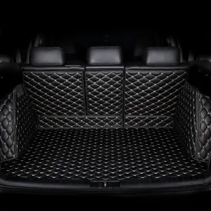 Car Full Coverage Cargo Liners for Suzuki Swift 2005 2006 2007 2008 2009 2010 2011 2012, Leather Boot Mats Waterproof Anti-Scratch Car Boot Protector Accessories,Black-Beige