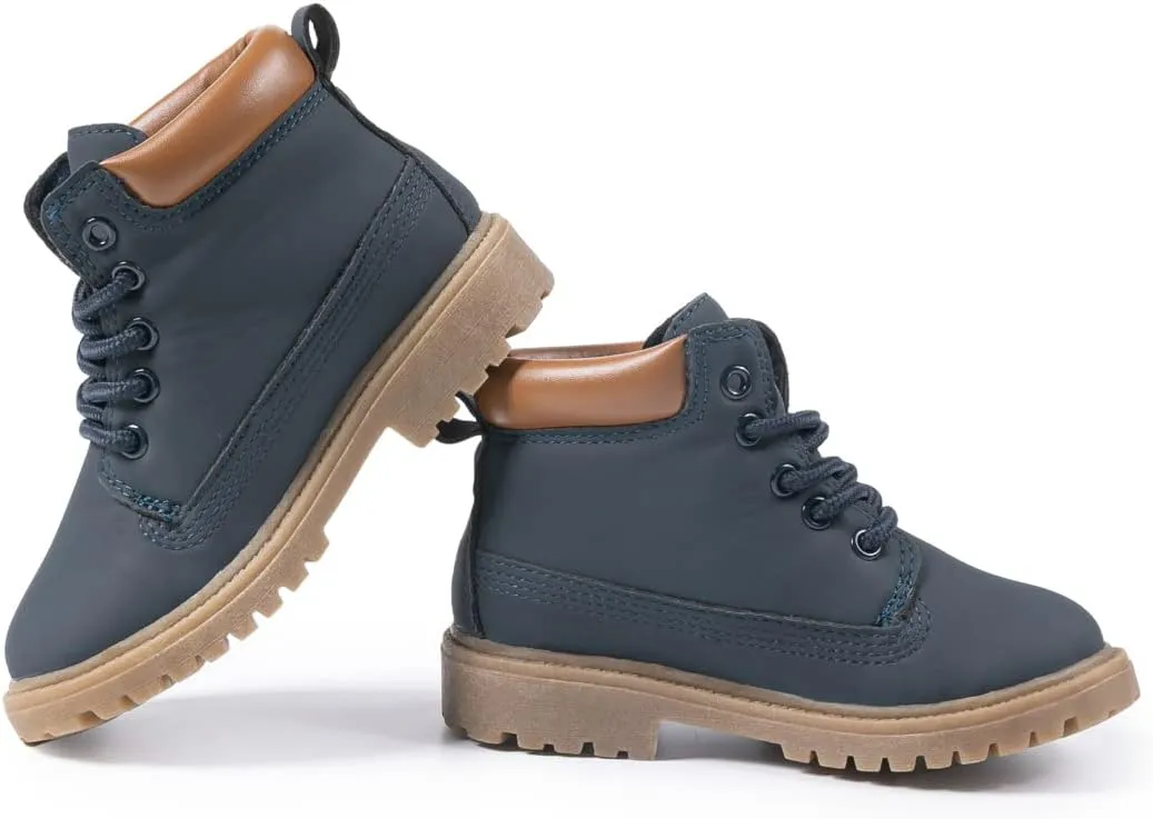 Casazoe Boys Girls Leather Hiking Snow Boots Little Kid High Top Dress Shoes Toddler Lace Up Non-Slip Texture Sole Loafer Ankle Flats Classic Casual Walking Work Boot(Toddler/Little Kid)