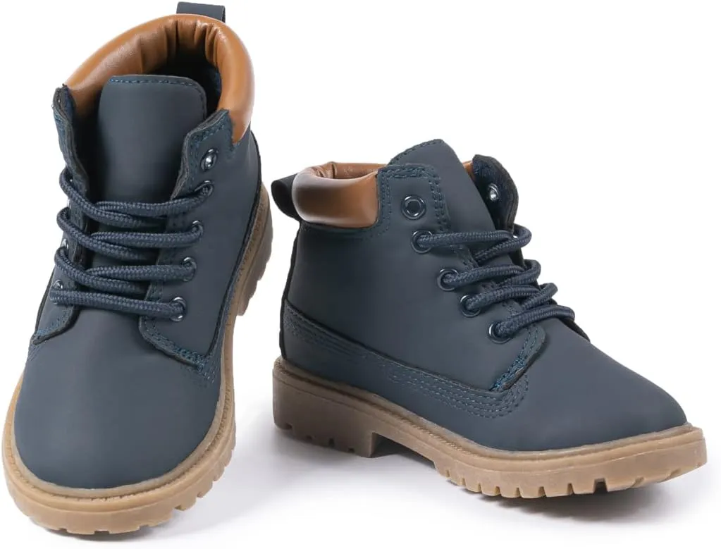 Casazoe Boys Girls Leather Hiking Snow Boots Little Kid High Top Dress Shoes Toddler Lace Up Non-Slip Texture Sole Loafer Ankle Flats Classic Casual Walking Work Boot(Toddler/Little Kid)