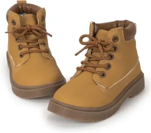 Casazoe Boys Girls Leather Hiking Snow Boots Little Kid High Top Dress Shoes Toddler Lace Up Non-Slip Texture Sole Loafer Ankle Flats Classic Casual Walking Work Boot(Toddler/Little Kid)