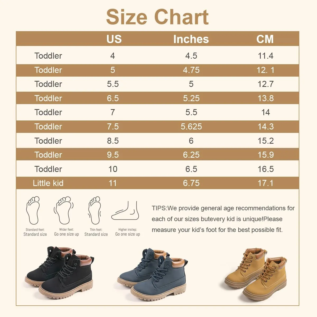 Casazoe Boys Girls Leather Hiking Snow Boots Little Kid High Top Dress Shoes Toddler Lace Up Non-Slip Texture Sole Loafer Ankle Flats Classic Casual Walking Work Boot(Toddler/Little Kid)