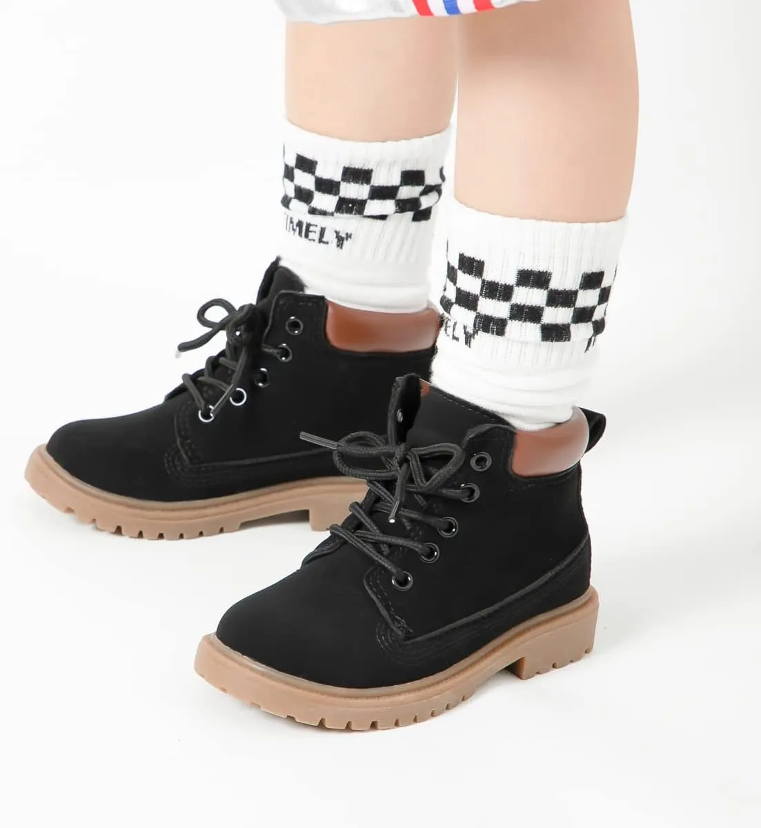 Casazoe Boys Girls Leather Hiking Snow Boots Little Kid High Top Dress Shoes Toddler Lace Up Non-Slip Texture Sole Loafer Ankle Flats Classic Casual Walking Work Boot(Toddler/Little Kid)