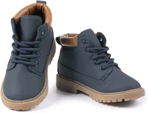 Casazoe Boys Girls Leather Hiking Snow Boots Little Kid High Top Dress Shoes Toddler Lace Up Non-Slip Texture Sole Loafer Ankle Flats Classic Casual Walking Work Boot(Toddler/Little Kid)