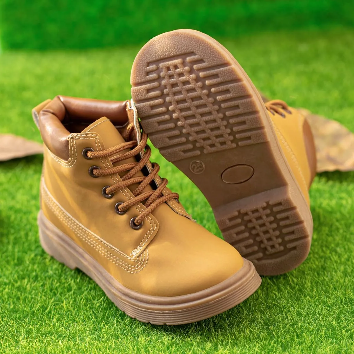 Casazoe Boys Girls Leather Hiking Snow Boots Little Kid High Top Dress Shoes Toddler Lace Up Non-Slip Texture Sole Loafer Ankle Flats Classic Casual Walking Work Boot(Toddler/Little Kid)