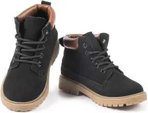 Casazoe Boys Girls Leather Hiking Snow Boots Little Kid High Top Dress Shoes Toddler Lace Up Non-Slip Texture Sole Loafer Ankle Flats Classic Casual Walking Work Boot(Toddler/Little Kid)
