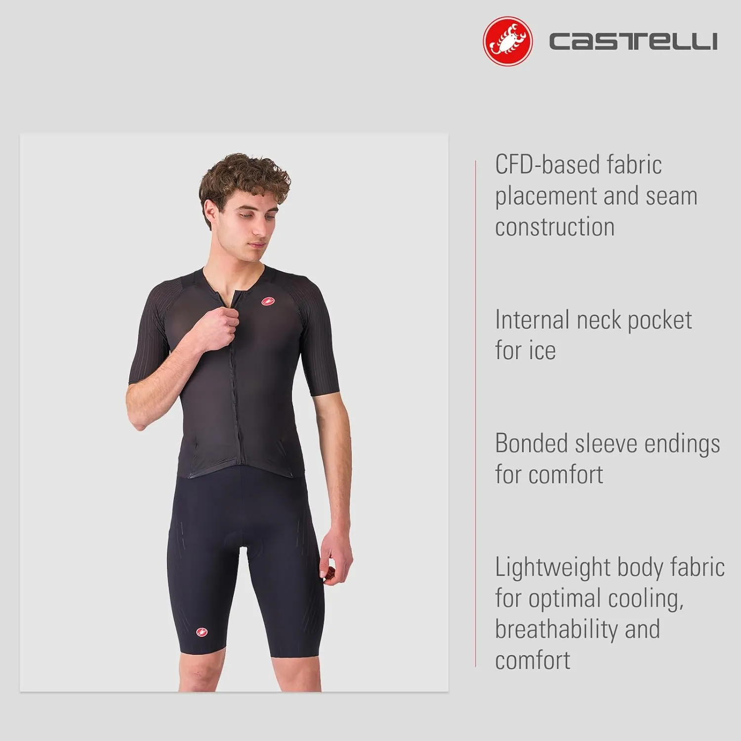 CASTELLI Men’s Sanremo 3 Suit Short Sleeve, Cycling Race Swim Bike Run, Aerodynamic Triathlon Suit with Tri Seat Pad