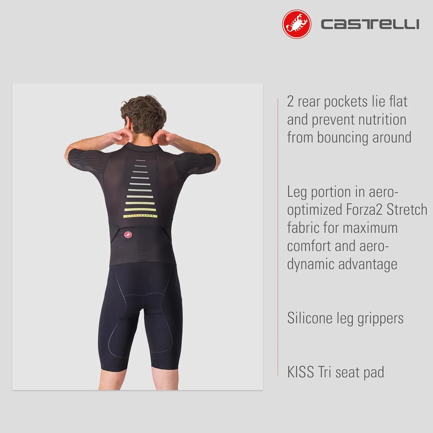 CASTELLI Men’s Sanremo 3 Suit Short Sleeve, Cycling Race Swim Bike Run, Aerodynamic Triathlon Suit with Tri Seat Pad