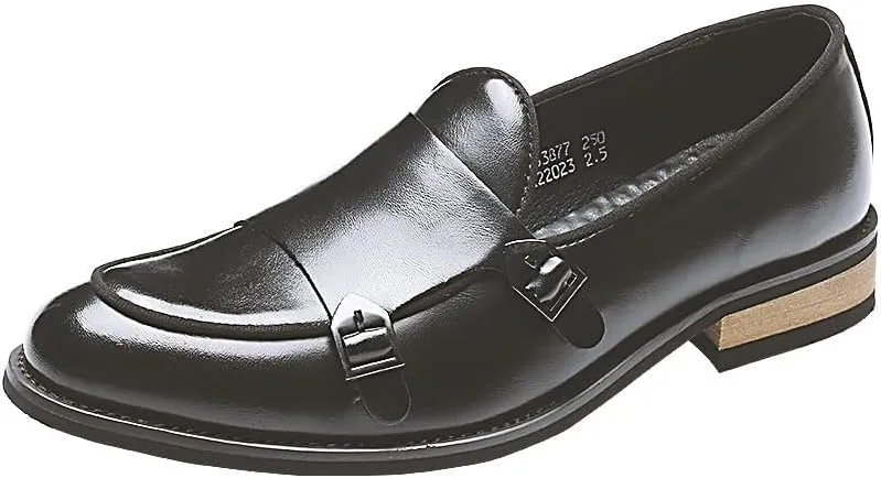 Casual Dress Loafer Slip On Shock Absorption Shoes for Men Classic Dress Breathable Lining Shoes for Mens Men's Buckle Monk Rubber Soft Sole Shoes