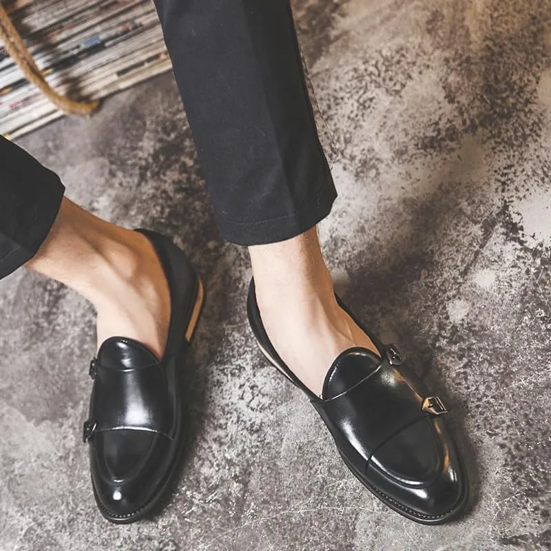 Casual Dress Loafer Slip On Shock Absorption Shoes for Men Classic Dress Breathable Lining Shoes for Mens Men's Buckle Monk Rubber Soft Sole Shoes