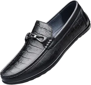 Casual Slip On Round Toe Comfortable Flat Heel Flexible Loafers Moccasins Faux Crocodile Print Leather