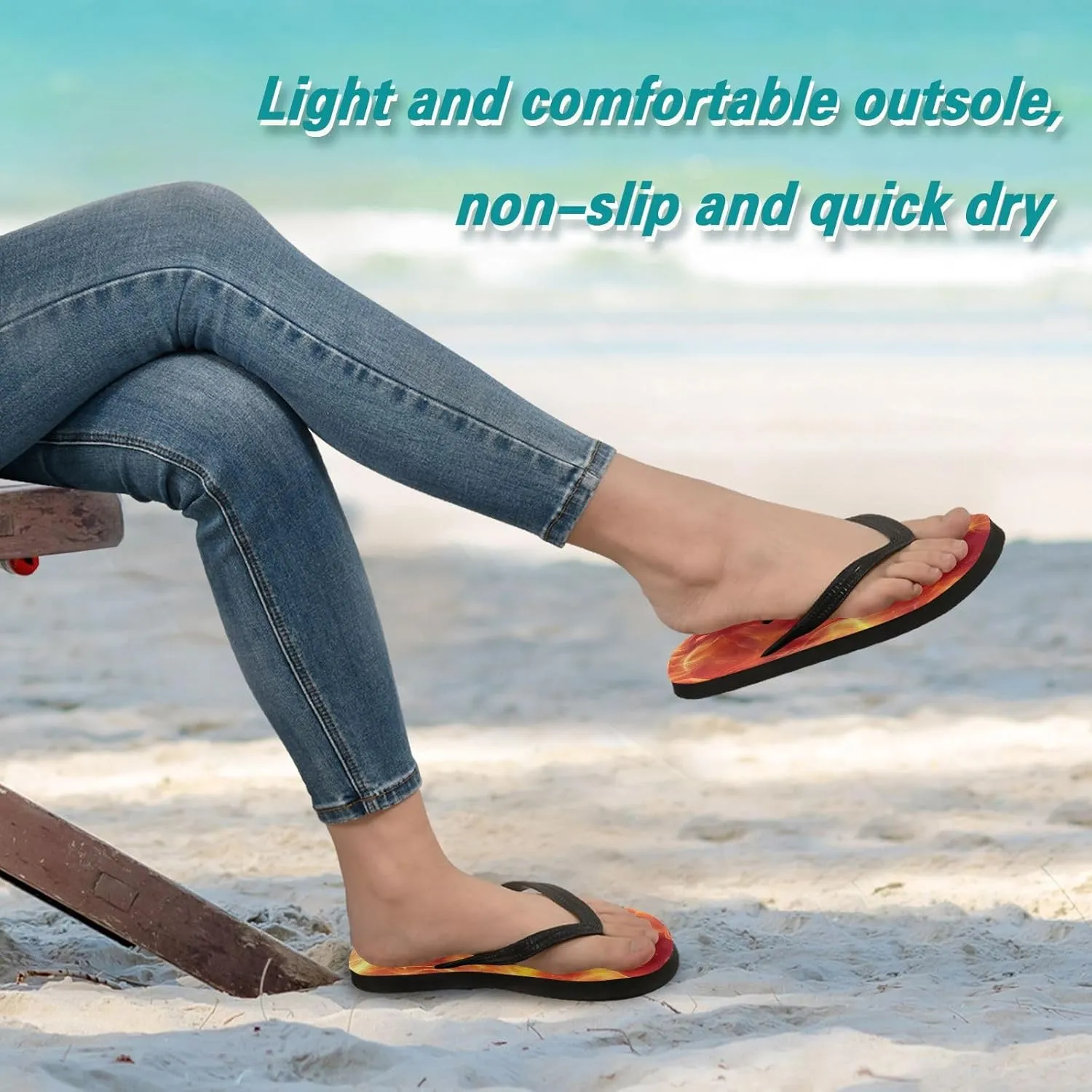 CEBUGI Unisex Flip Flop -Flat Sandal -NonSlip Couple Slippers -Natural Rubber Foam Soles Ultimate Comfort and Durability for Indoor Outdoor|Flames