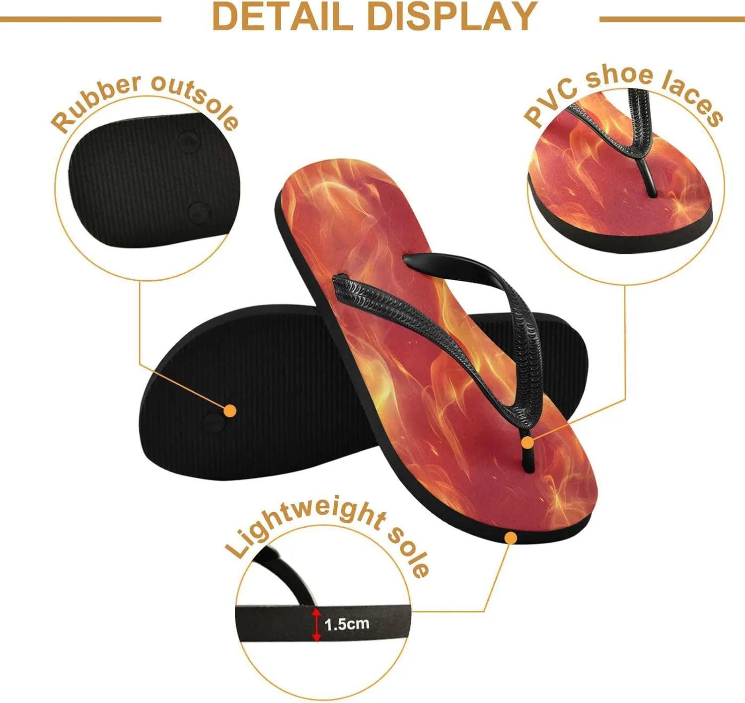 CEBUGI Unisex Flip Flop -Flat Sandal -NonSlip Couple Slippers -Natural Rubber Foam Soles Ultimate Comfort and Durability for Indoor Outdoor|Flames