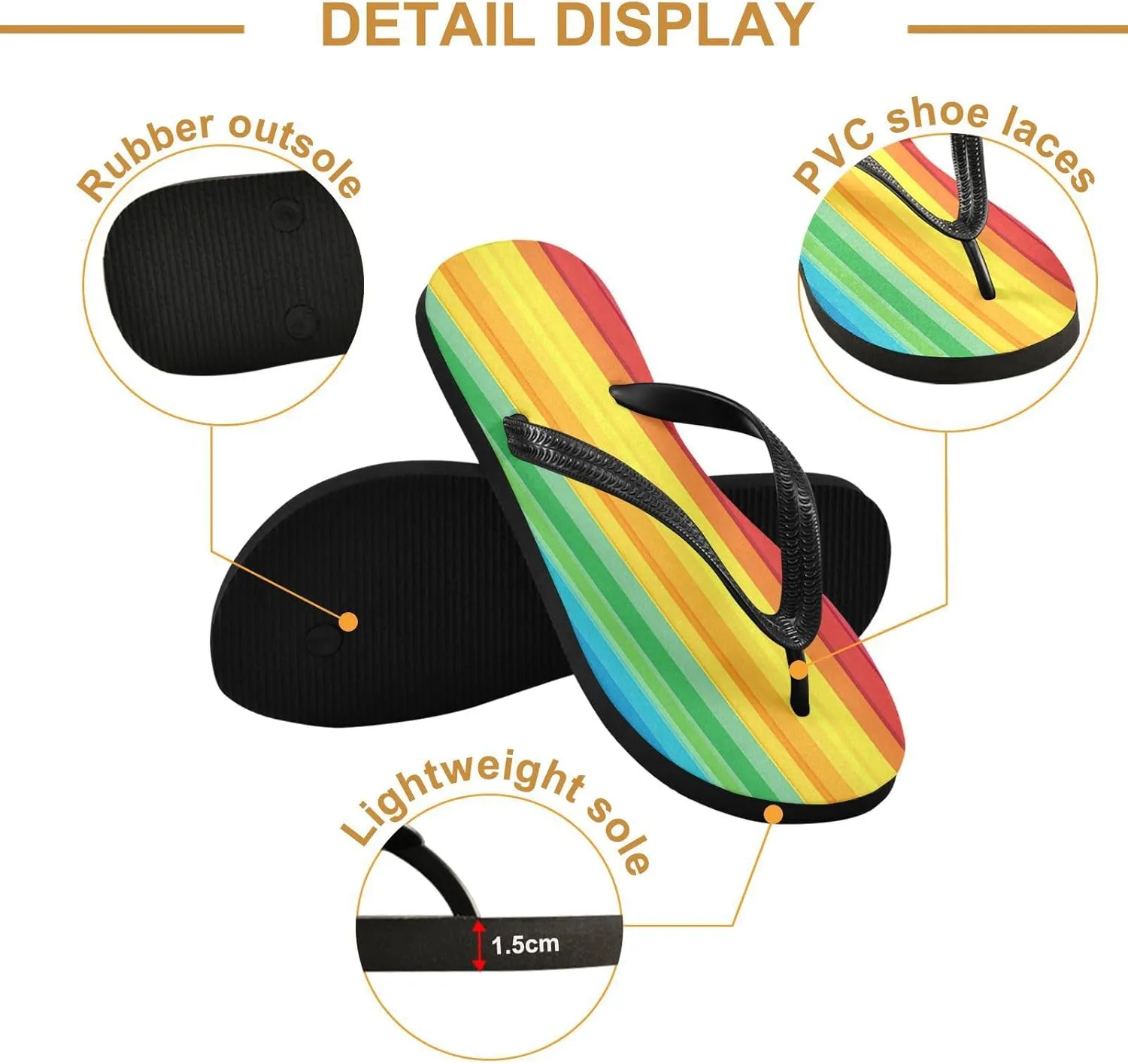 CEBUGI Unisex Flip Flop -Flat Sandal -NonSlip Couple Slippers -Natural Rubber Foam Soles Ultimate Comfort and Durability for Indoor Outdoor|Rainbow Stripes