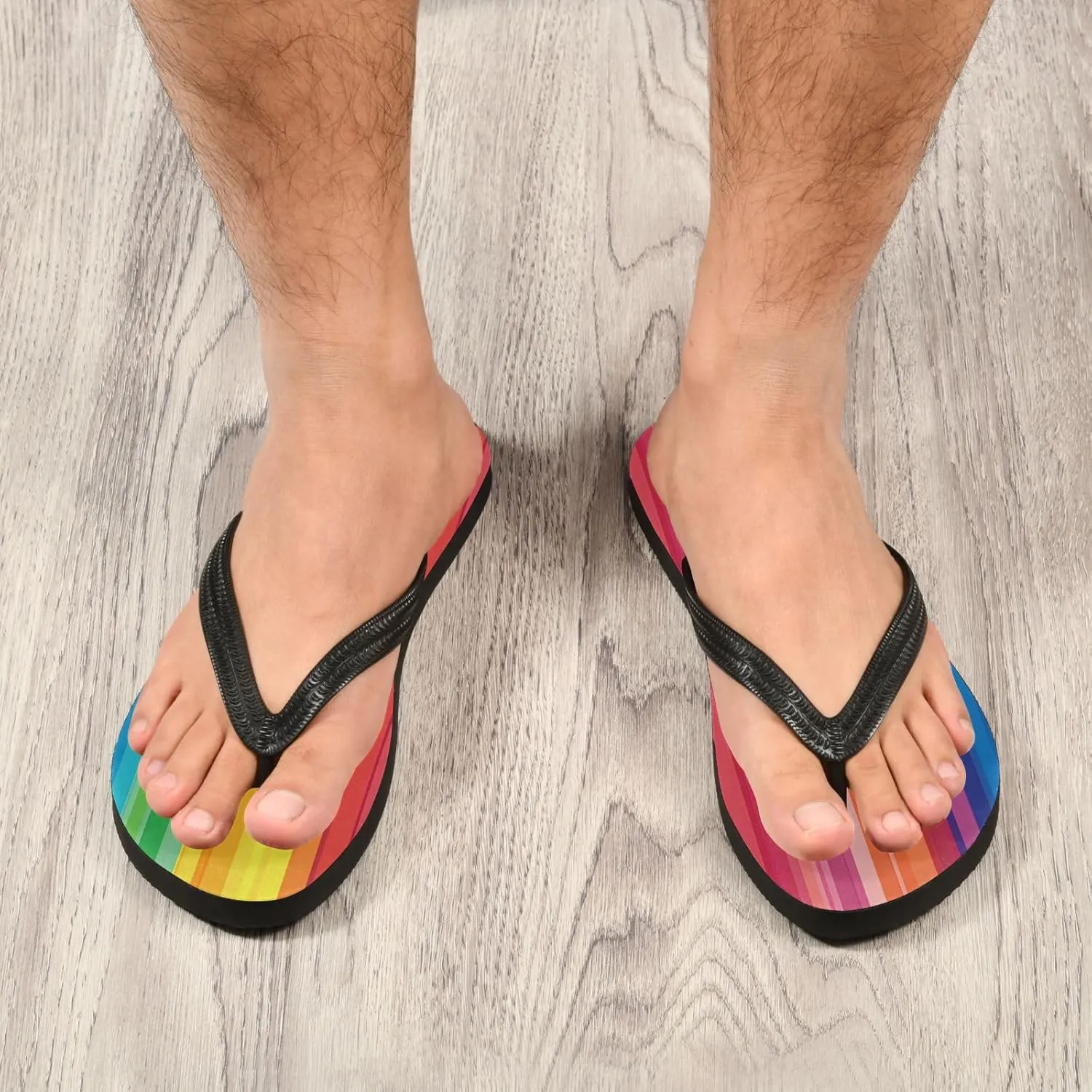 CEBUGI Unisex Flip Flop -Flat Sandal -NonSlip Couple Slippers -Natural Rubber Foam Soles Ultimate Comfort and Durability for Indoor Outdoor|Rainbow Stripes