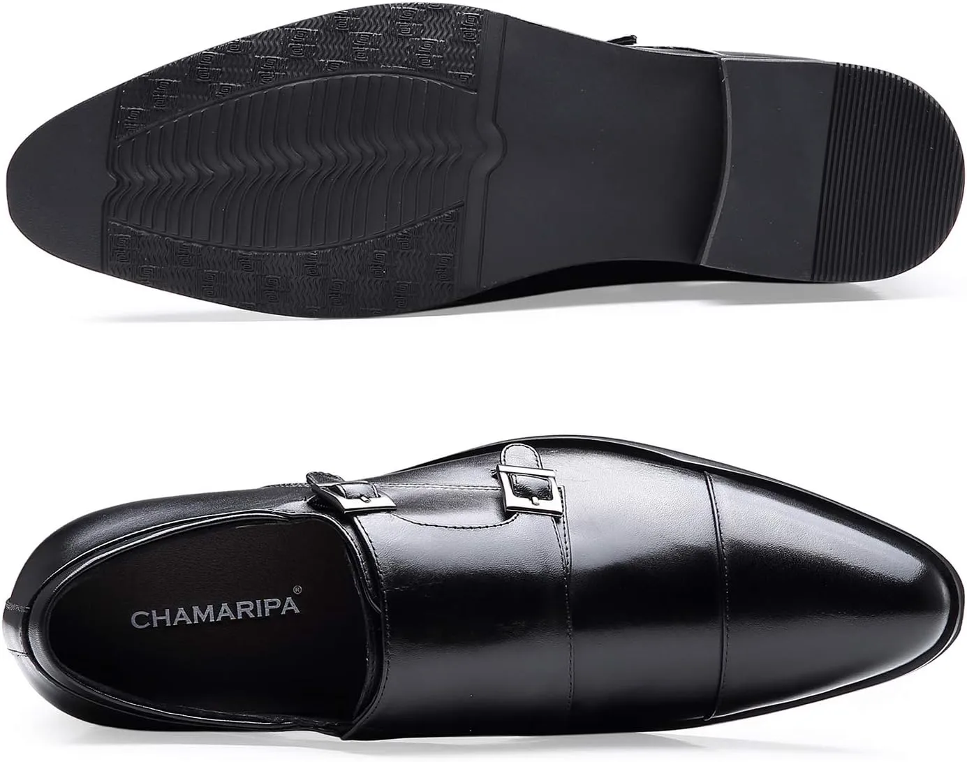 CHAMARIPA Men's Leather Elevator Shoes with Ergonomic Built-in Height Insoles | Breathable Anti-Shift Design, One-Last-One-Size Custom Fit | Enhanced Arch Support & Stealth Height Increase