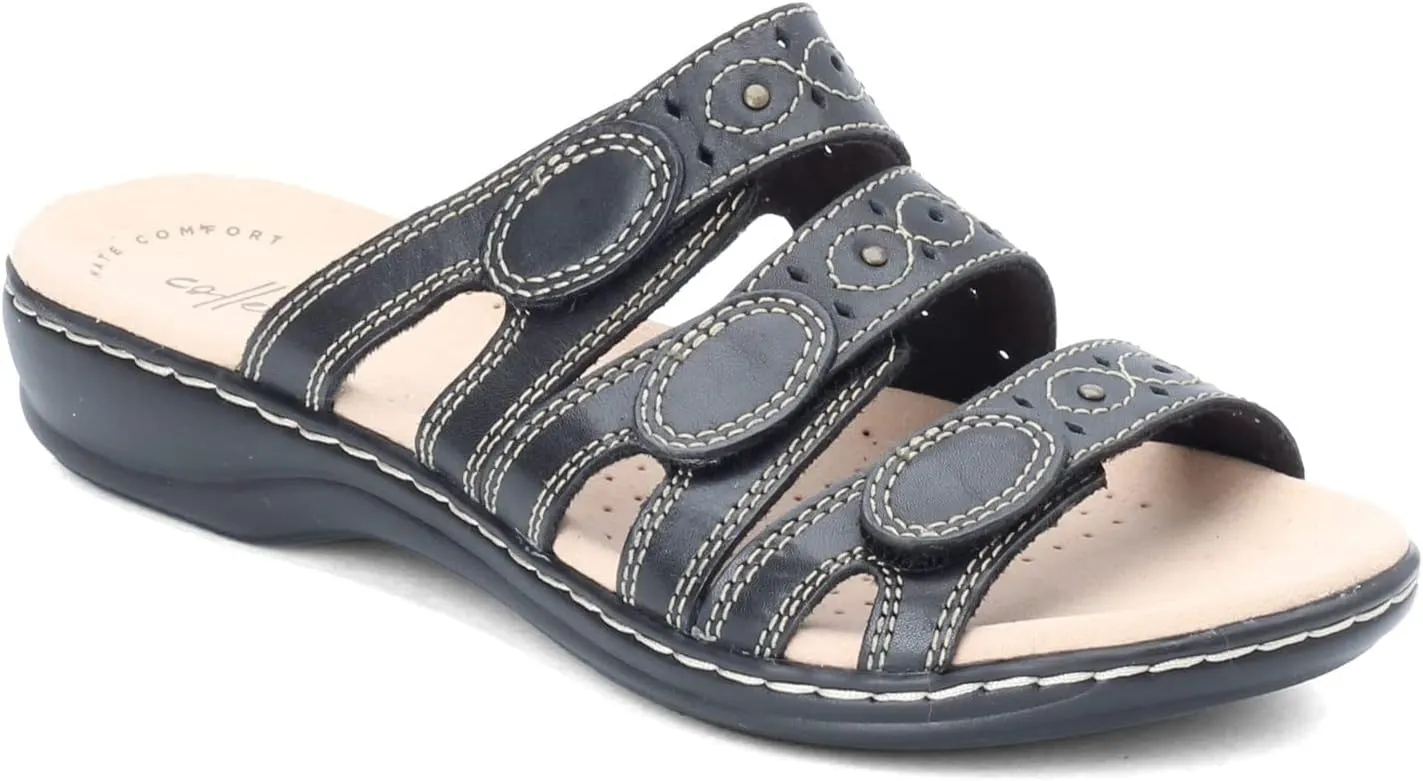 Clarks Women's Casual Flat Sandal, Black Leather, 9 Wide