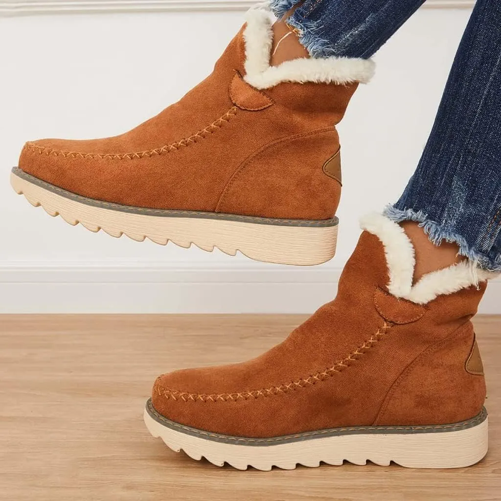 Classic Non-Slip Ankle Snow Booties Warm Fur Lining Boots, Women's Cashmere Waterproof Non-Slip Ankle Snow Boot