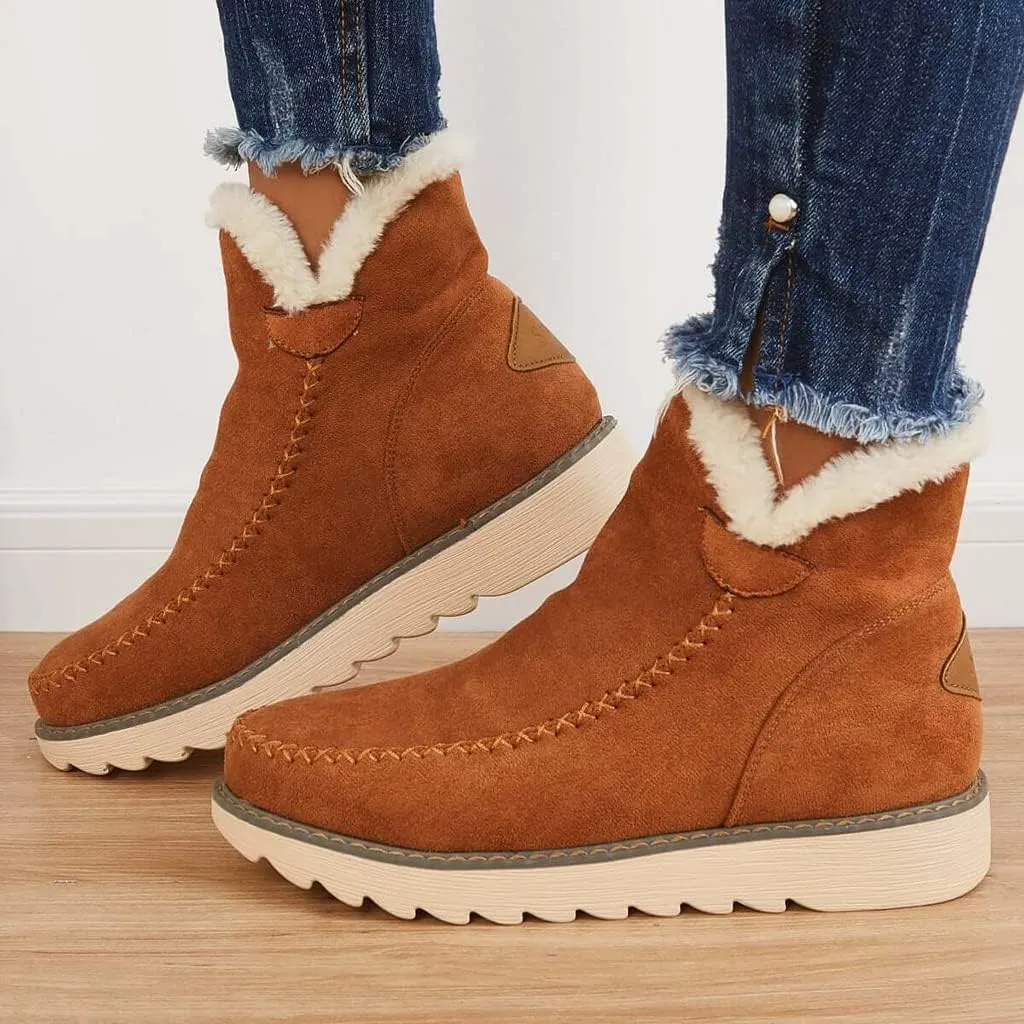 Classic Non-Slip Ankle Snow Booties Warm Fur Lining Boots, Women's Cashmere Waterproof Non-Slip Ankle Snow Boot