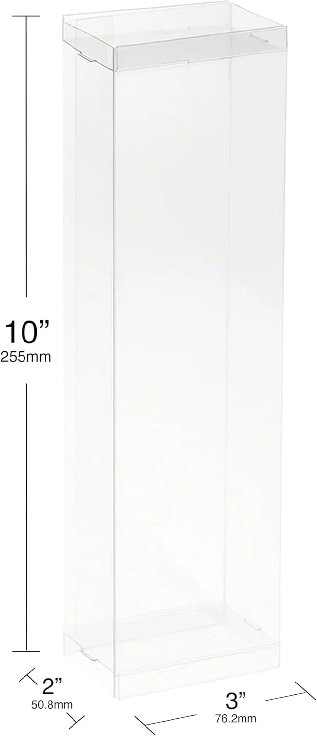Clear Folding Display Box for Thin 8.5-9.5 inch Dolls and Action Figures, 3" W x 2" D x 10" H, Pack of 5